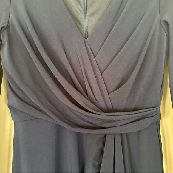 Betsy & Adam Elle Women 8 Long Sleeve Maxi Dress Gown Navy Blue Side Slit Ruffle - Picture 8 of 12